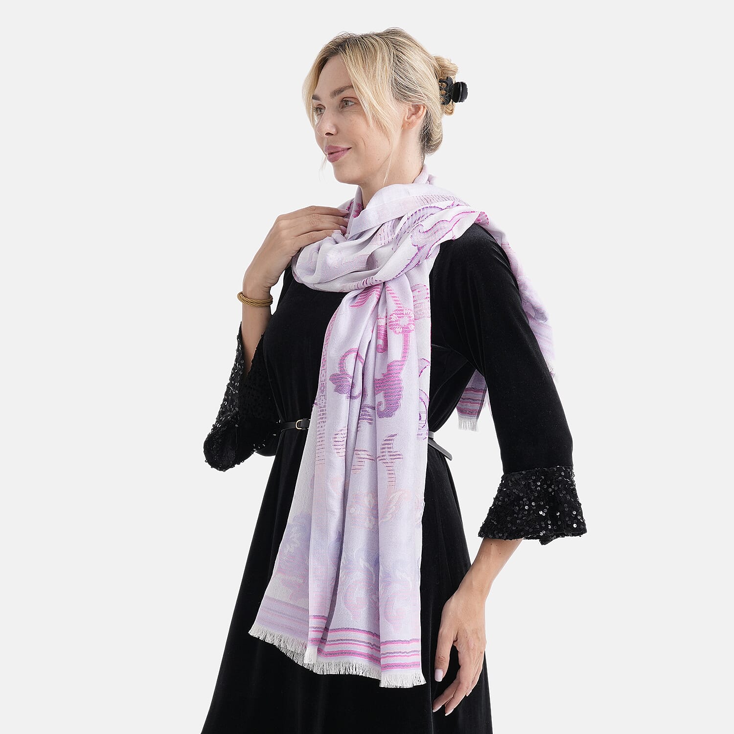 - Maisi Cotton Printed Scarf (Size - One Size) - Purple - Multicolor