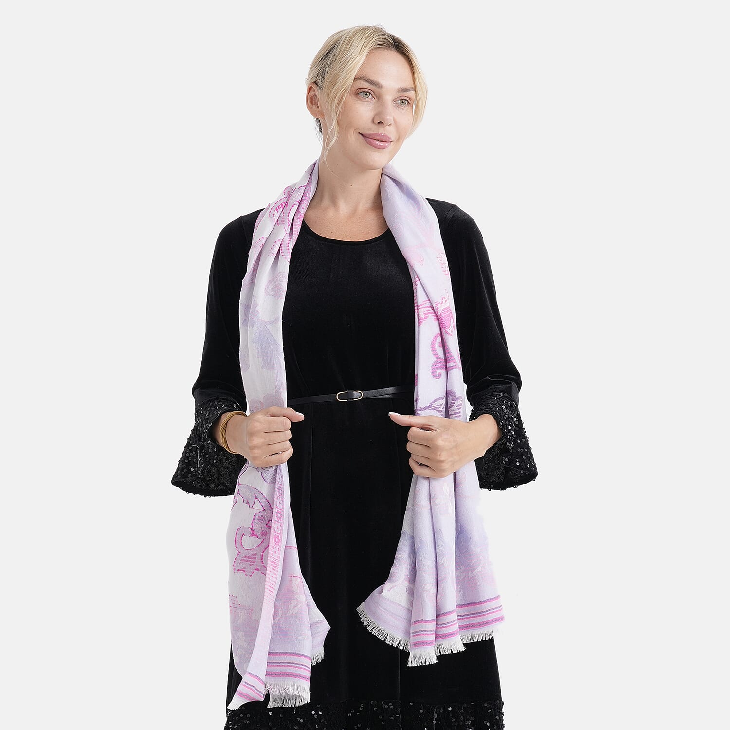 - Maisi Cotton Printed Scarf (Size - One Size) - Purple - Multicolor