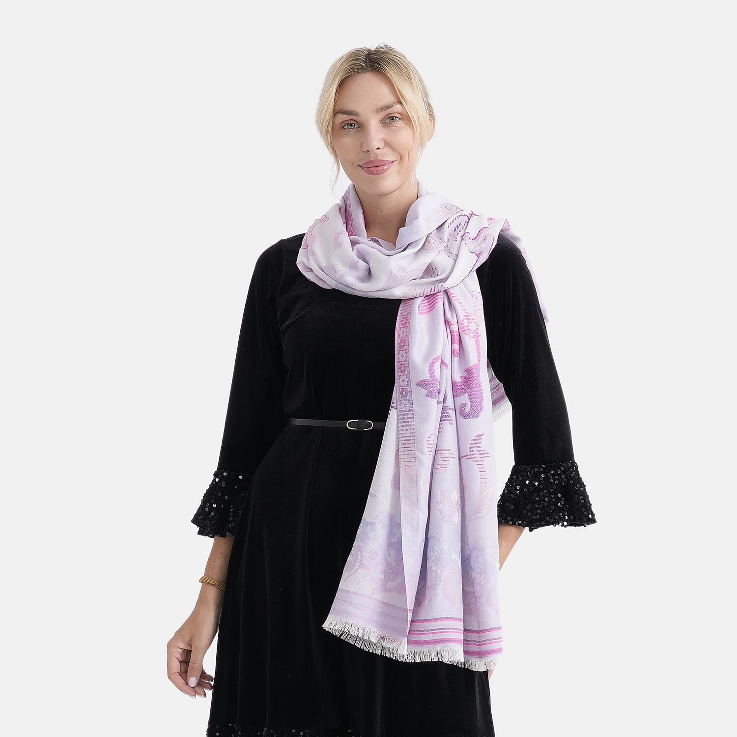 - Maisi Cotton Printed Scarf (Size - One Size) - Purple - Multicolor