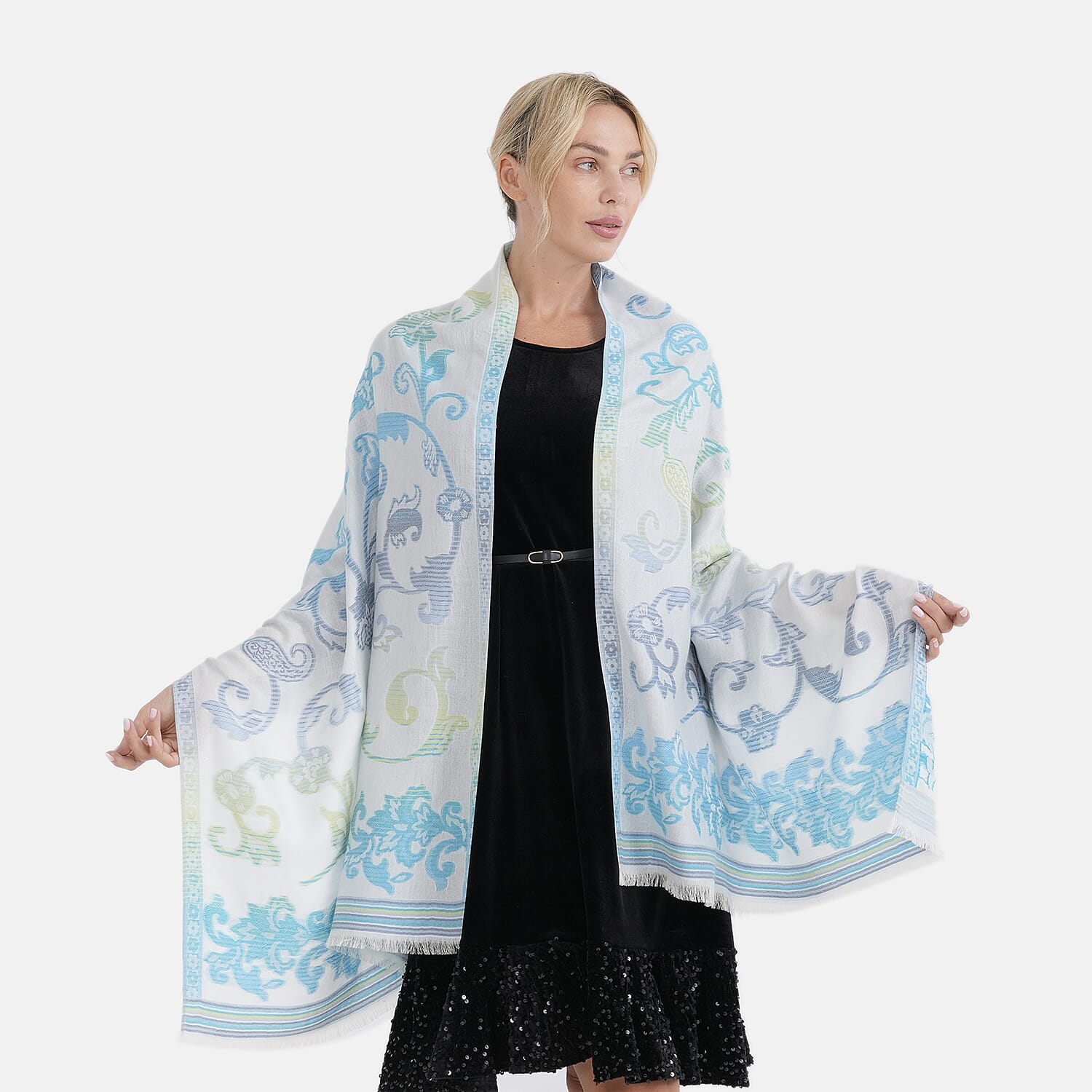 - Maisi Cotton Printed Scarf (Size - One Size) - Blue - Multicolor