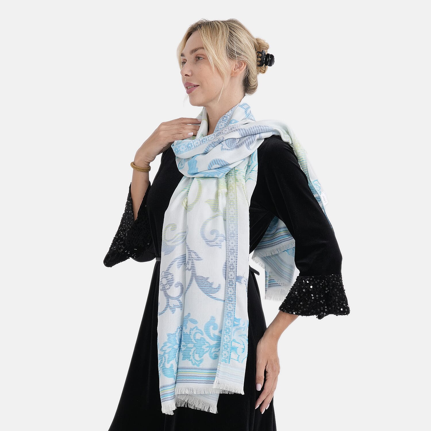 - Maisi Cotton Printed Scarf (Size - One Size) - Blue - Multicolor