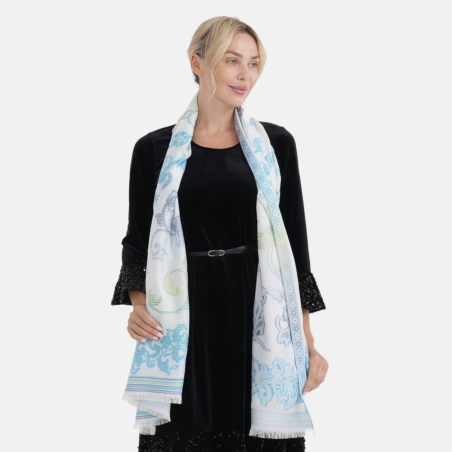 - Maisi Cotton Printed Scarf (Size - One Size) - Blue - Multicolor