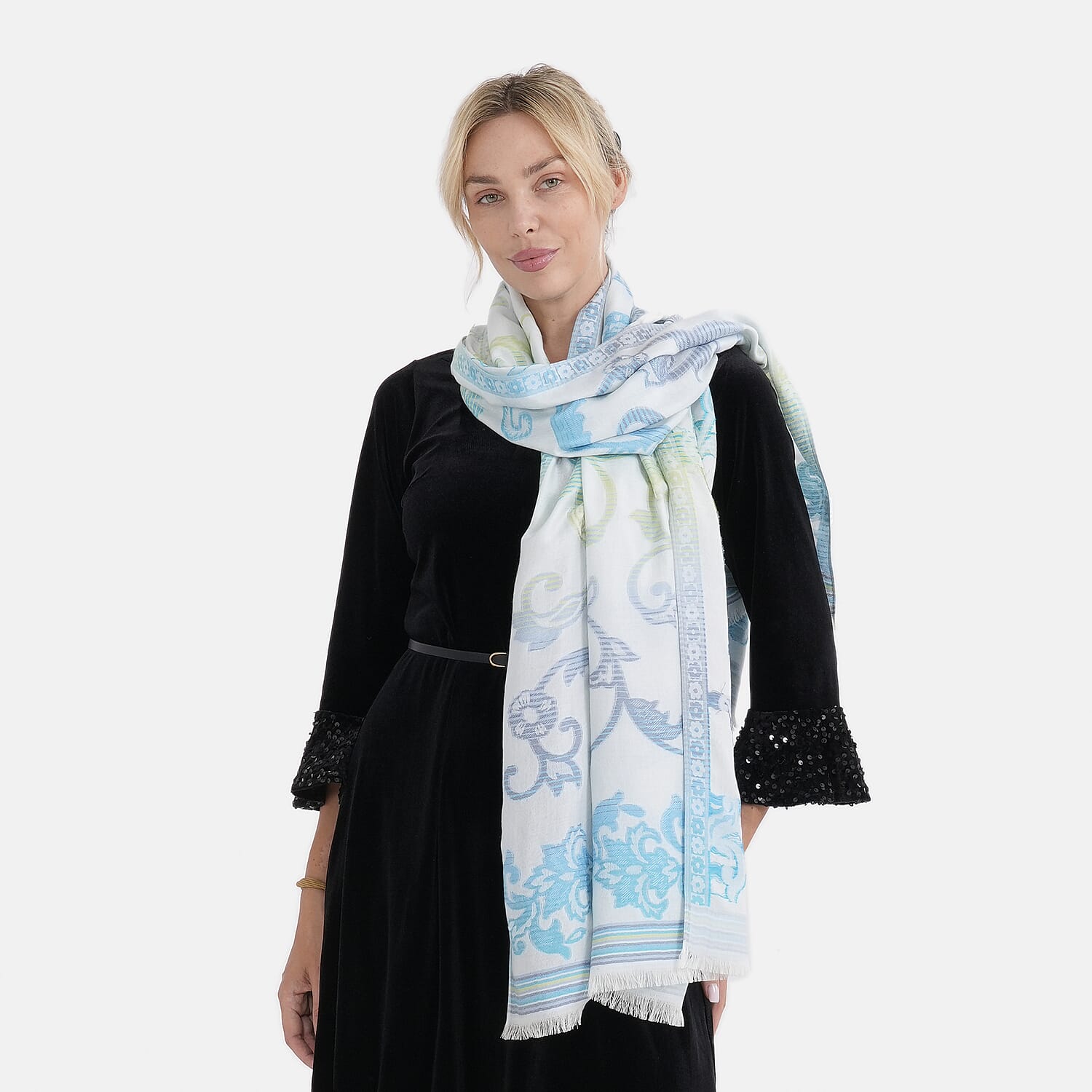 - Maisi Cotton Printed Scarf (Size - One Size) - Blue - Multicolor