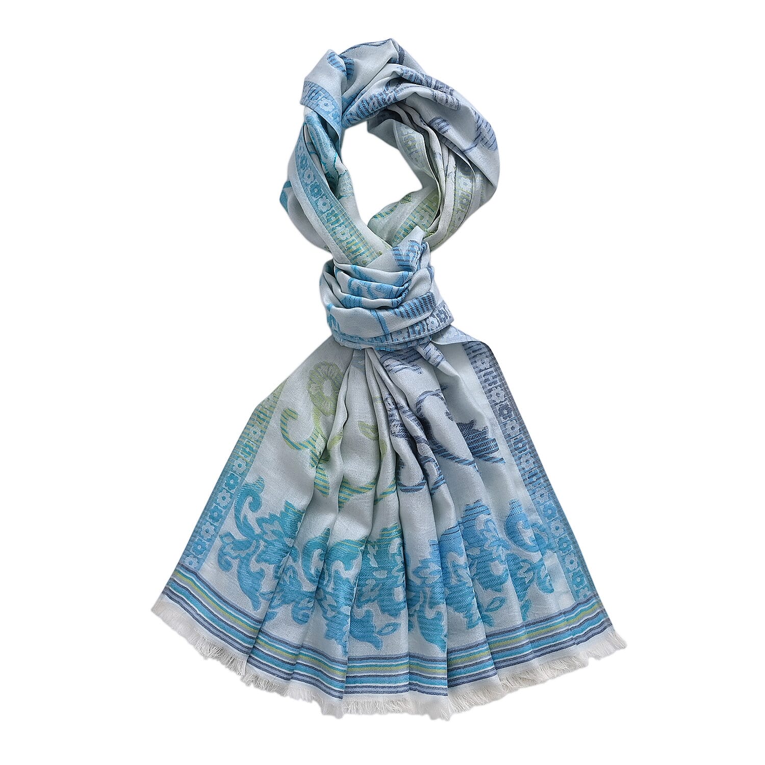 - Maisi Cotton Printed Scarf (Size - One Size) - Blue - Multicolor