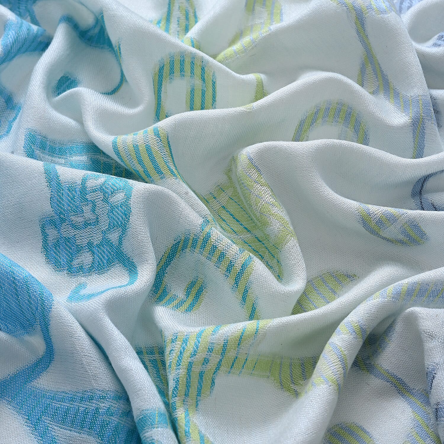 - Maisi Cotton Printed Scarf (Size - One Size) - Blue - Multicolor