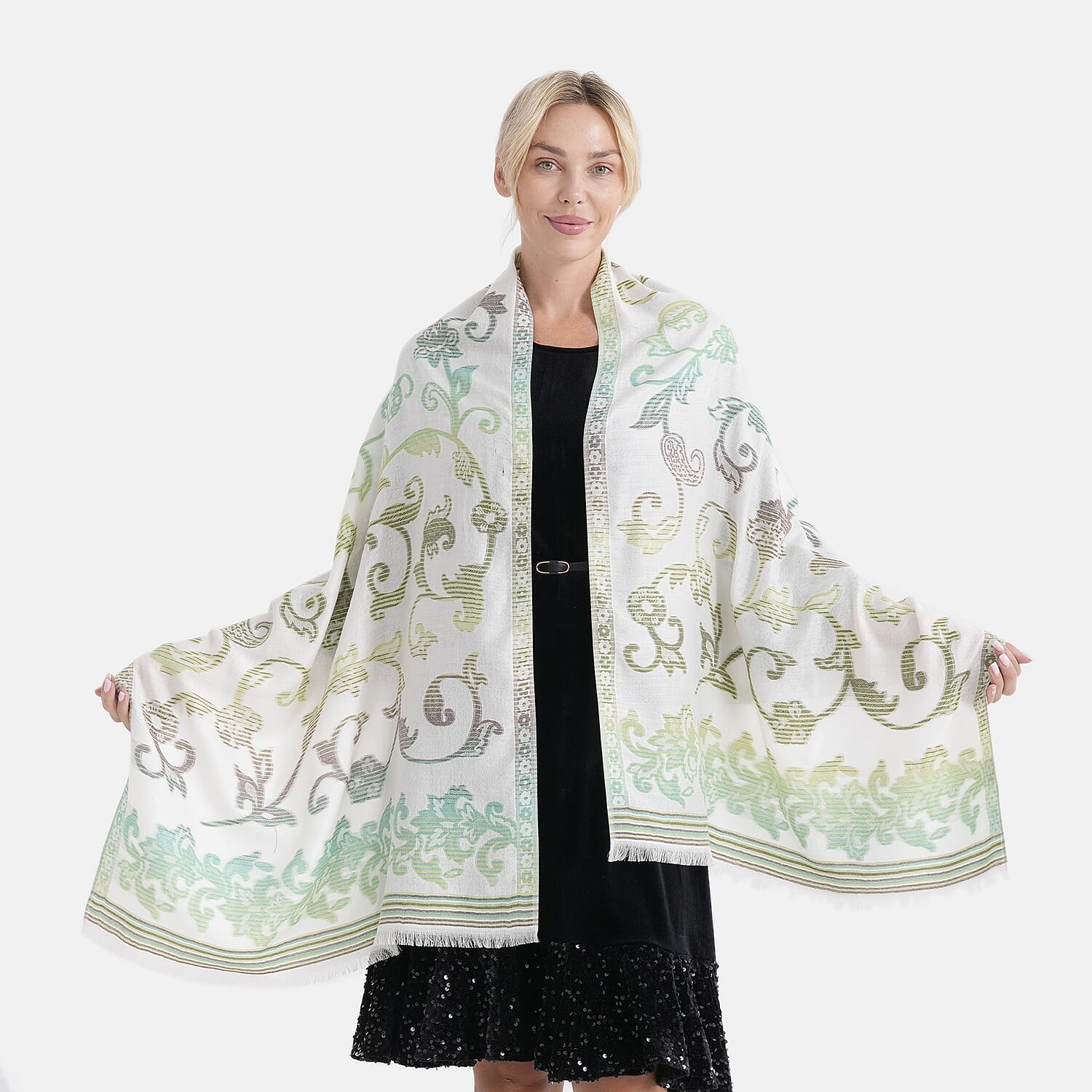 - Maisi Cotton Printed Scarf (Size - One Size) - Green - Multicolor