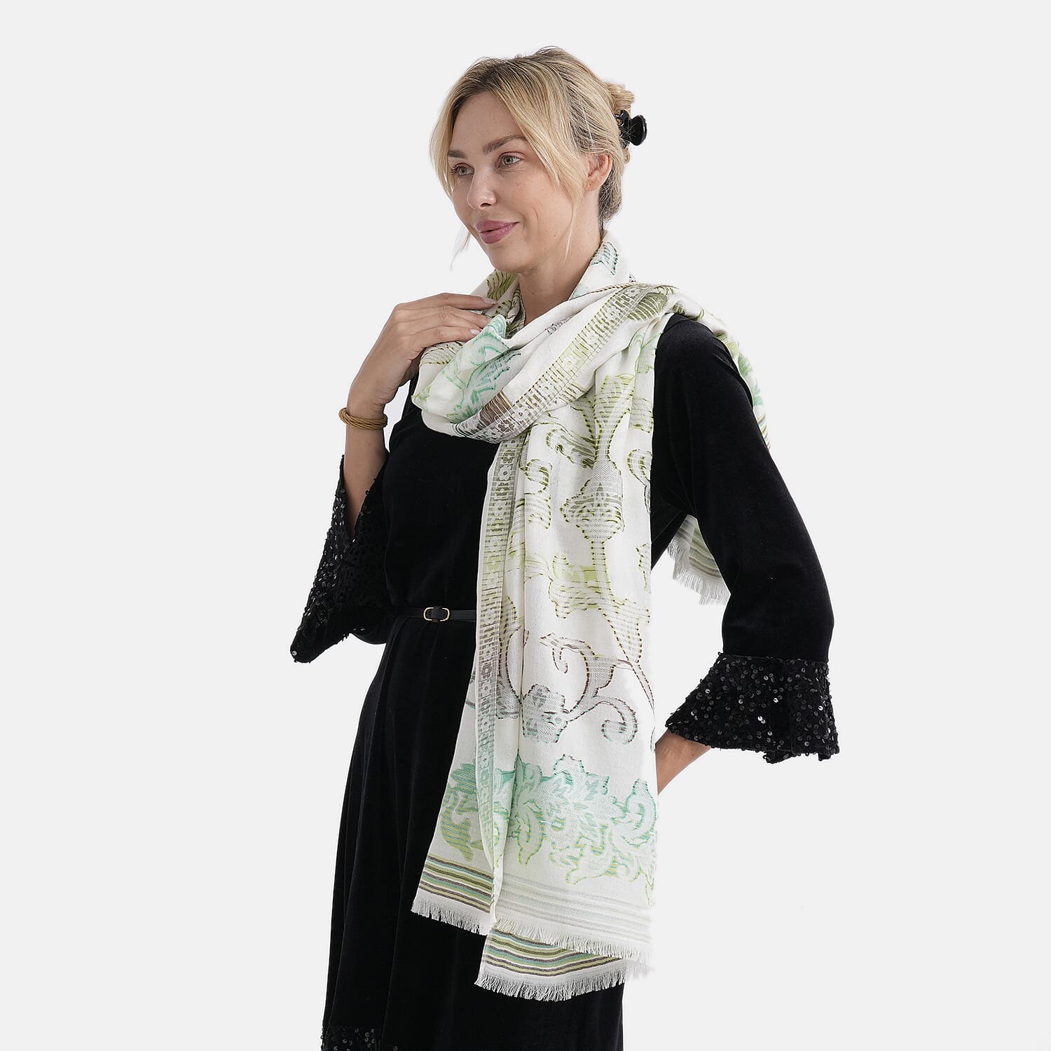 - Maisi Cotton Printed Scarf (Size - One Size) - Green - Multicolor