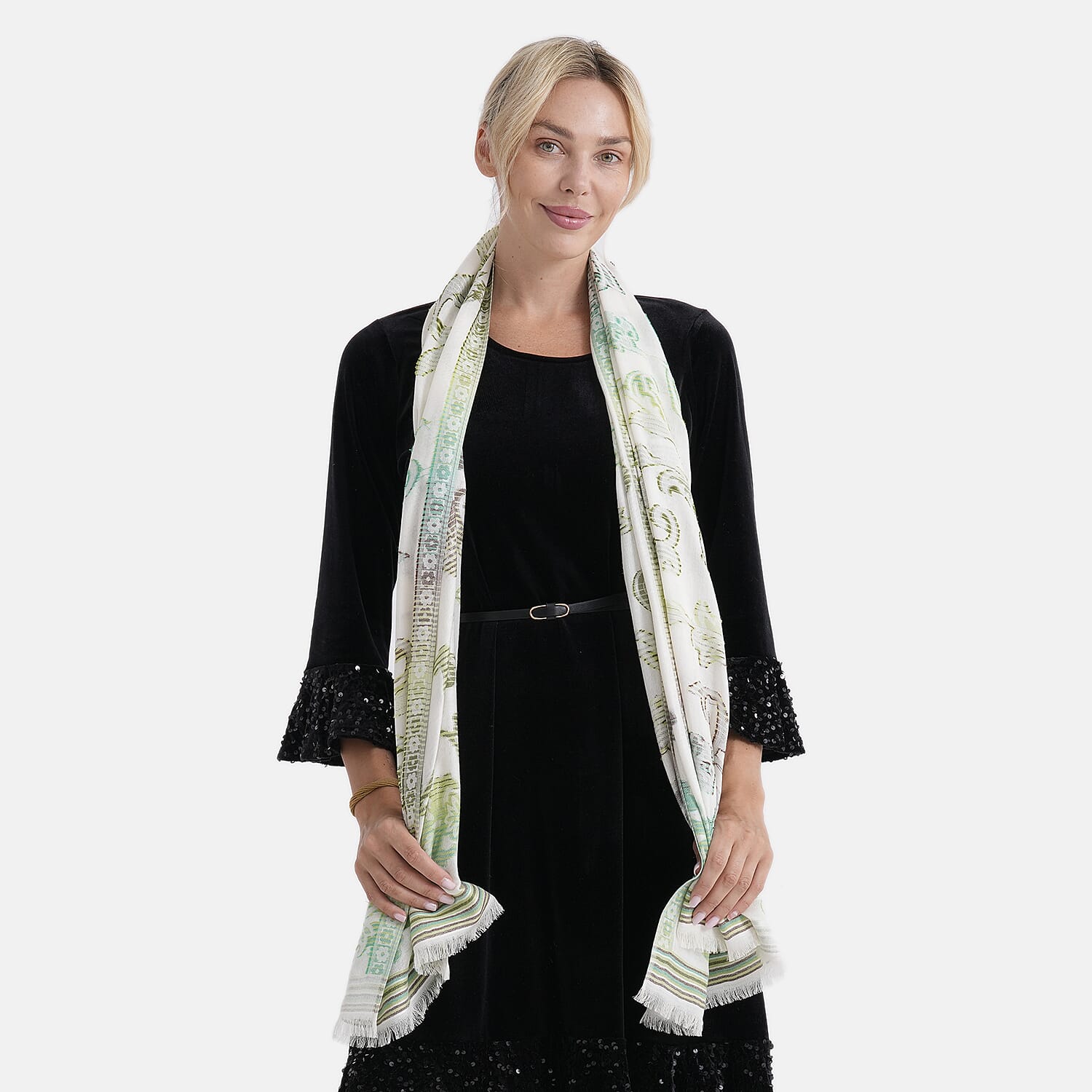 - Maisi Cotton Printed Scarf (Size - One Size) - Green - Multicolor