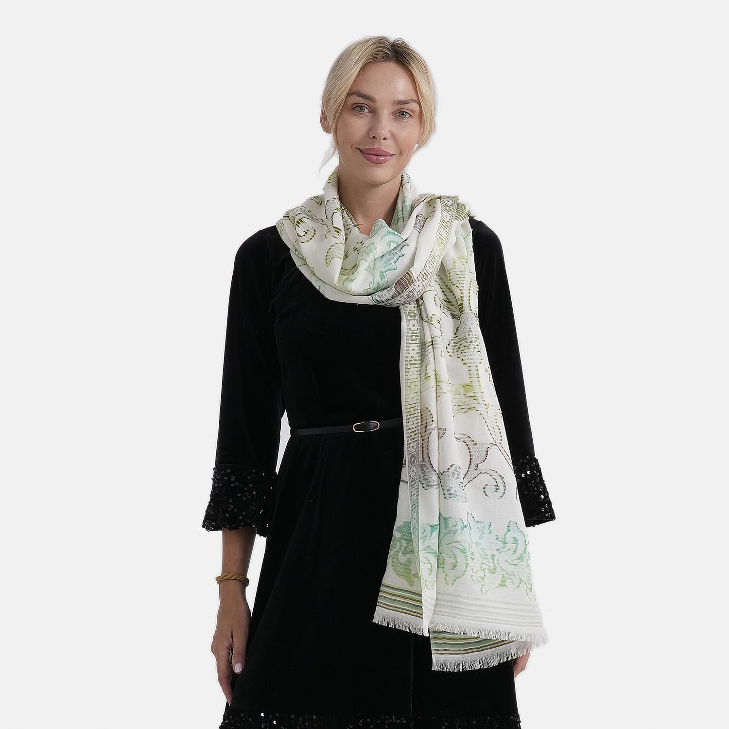 - Maisi Cotton Printed Scarf (Size - One Size) - Green - Multicolor