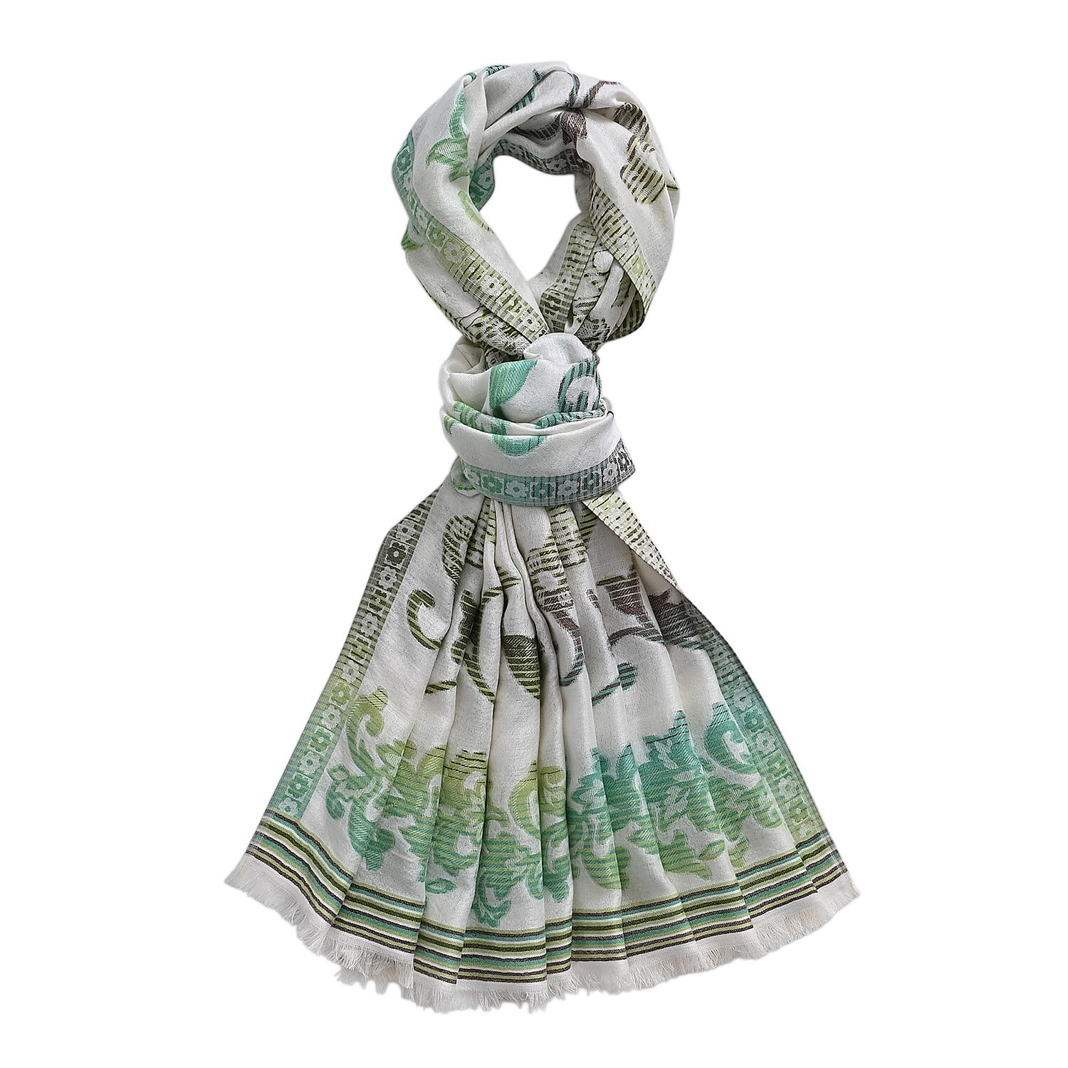 - Maisi Cotton Printed Scarf (Size - One Size) - Green - Multicolor