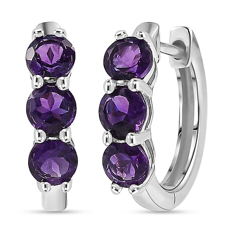 D'Joy AAA African Amethyst Full Hoop Earring in Platinum Overlay Sterling Silver 1.44 Ct.