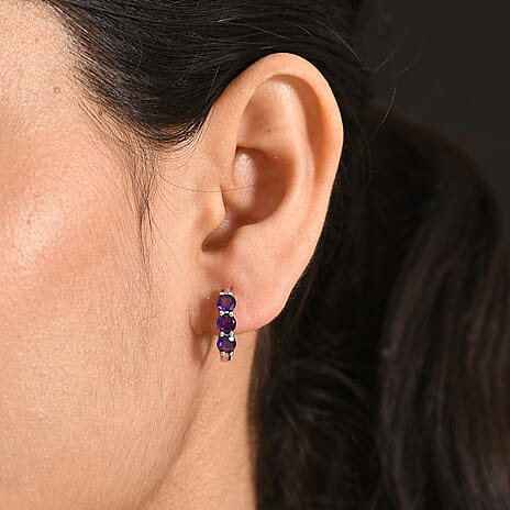 D'Joy AAA African Amethyst Full Hoop Earring in Platinum Overlay Sterling Silver 1.44 Ct.
