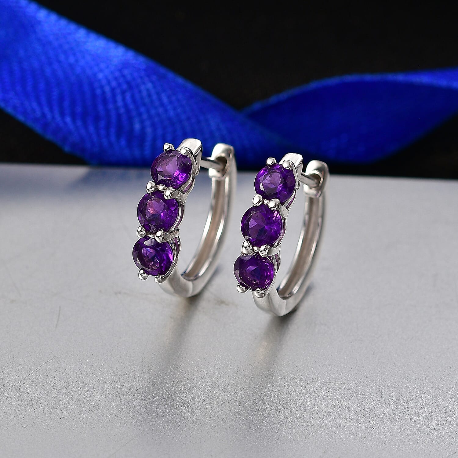 D'Joy AAA African Amethyst Full Hoop Earring in Platinum Overlay Sterling Silver 1.44 Ct.