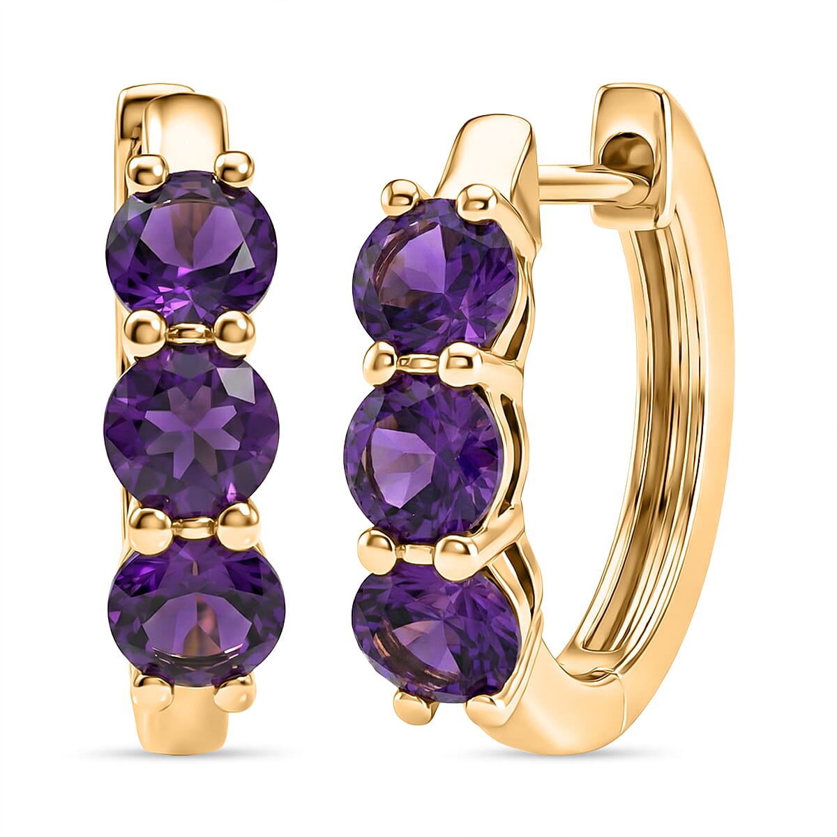 D'Joy AAA African Amethyst Full Hoop Earring in Yellow Gold Plated Sterling Silver 1.44 Ct.