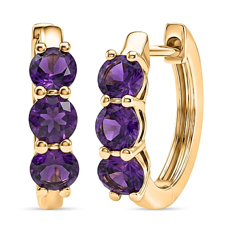 D'Joy AAA African Amethyst Full Hoop Earring in Yellow Gold Plated Sterling Silver 1.44 Ct.
