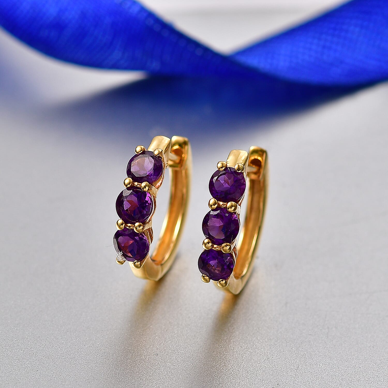 D'Joy AAA African Amethyst Full Hoop Earring in Yellow Gold Plated Sterling Silver 1.44 Ct.