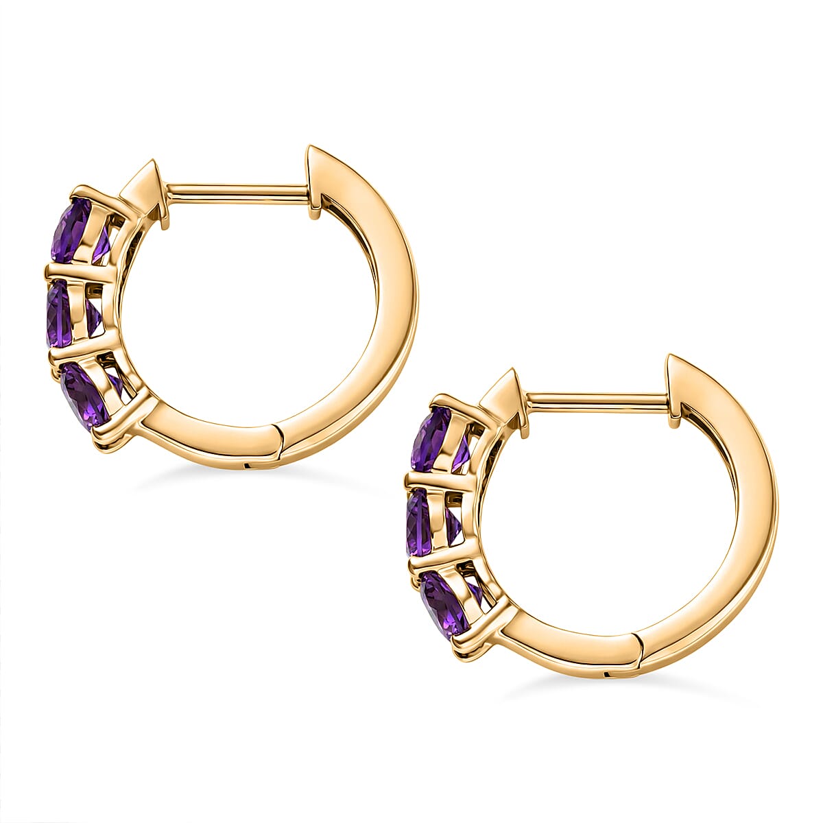 D'Joy AAA African Amethyst Full Hoop Earring in Yellow Gold Plated Sterling Silver 1.44 Ct.