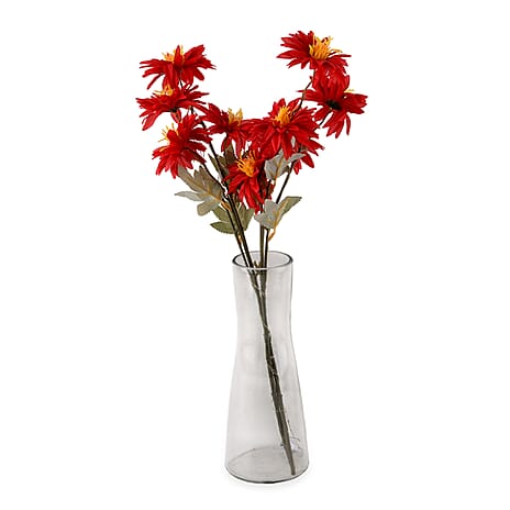 Set of 2 Faux Flower Branches with LED Lights (50cm) - Red & Green