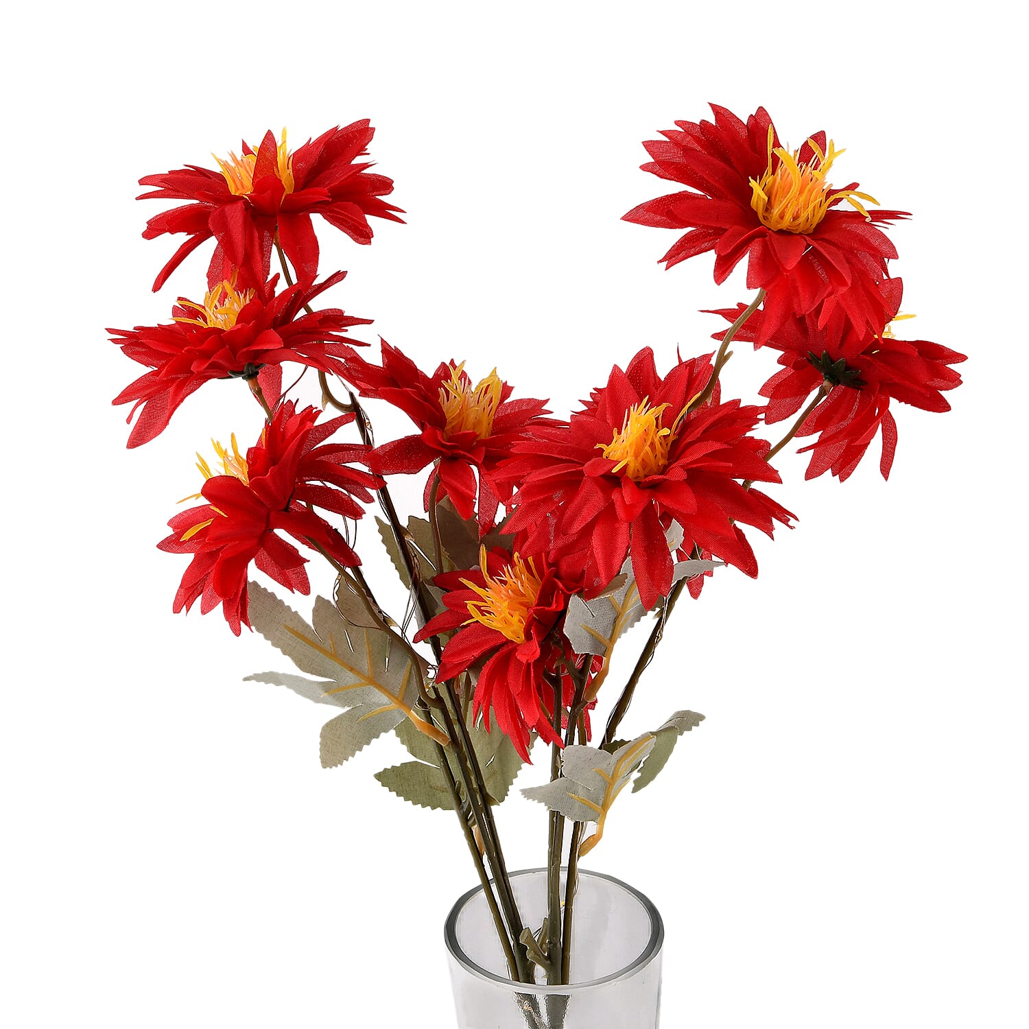 Set of 2 Faux Flower Branches with LED Lights (50cm) - Red & Green