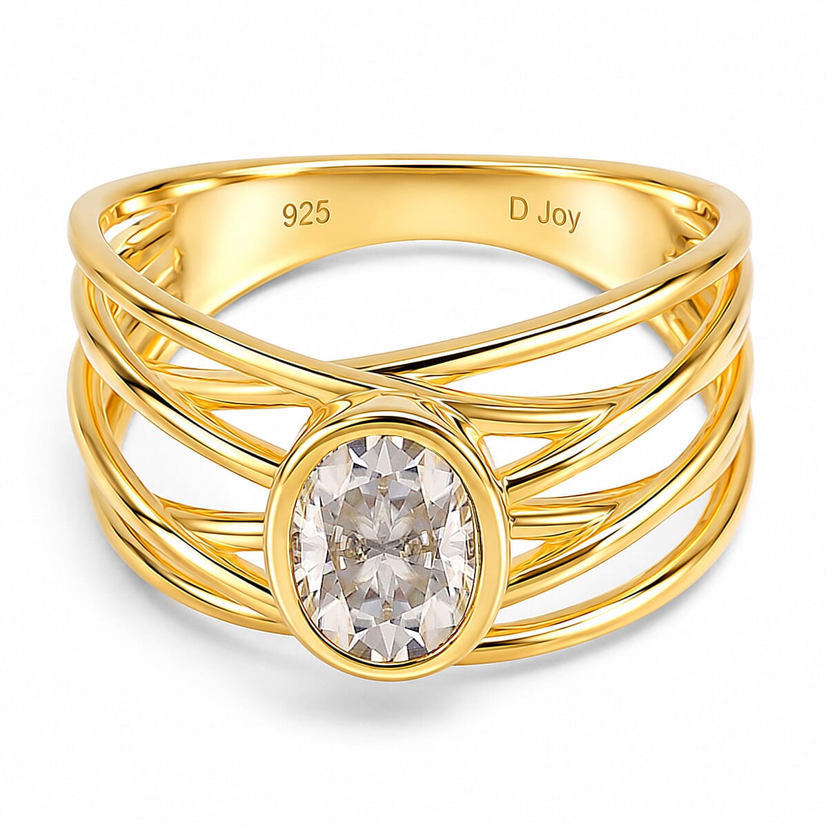 D'Joy - Moissanite Multi-Row Solitaire Ring in Yellow Gold Plated Sterling Silver 1.50 Ct.