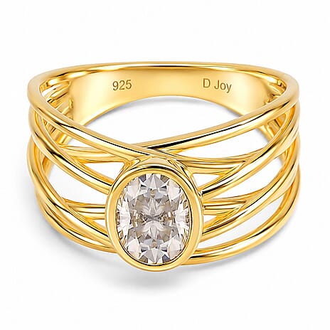 D'Joy - Moissanite Multi-Row Solitaire Ring in Yellow Gold Plated Sterling Silver 1.42 Ct.