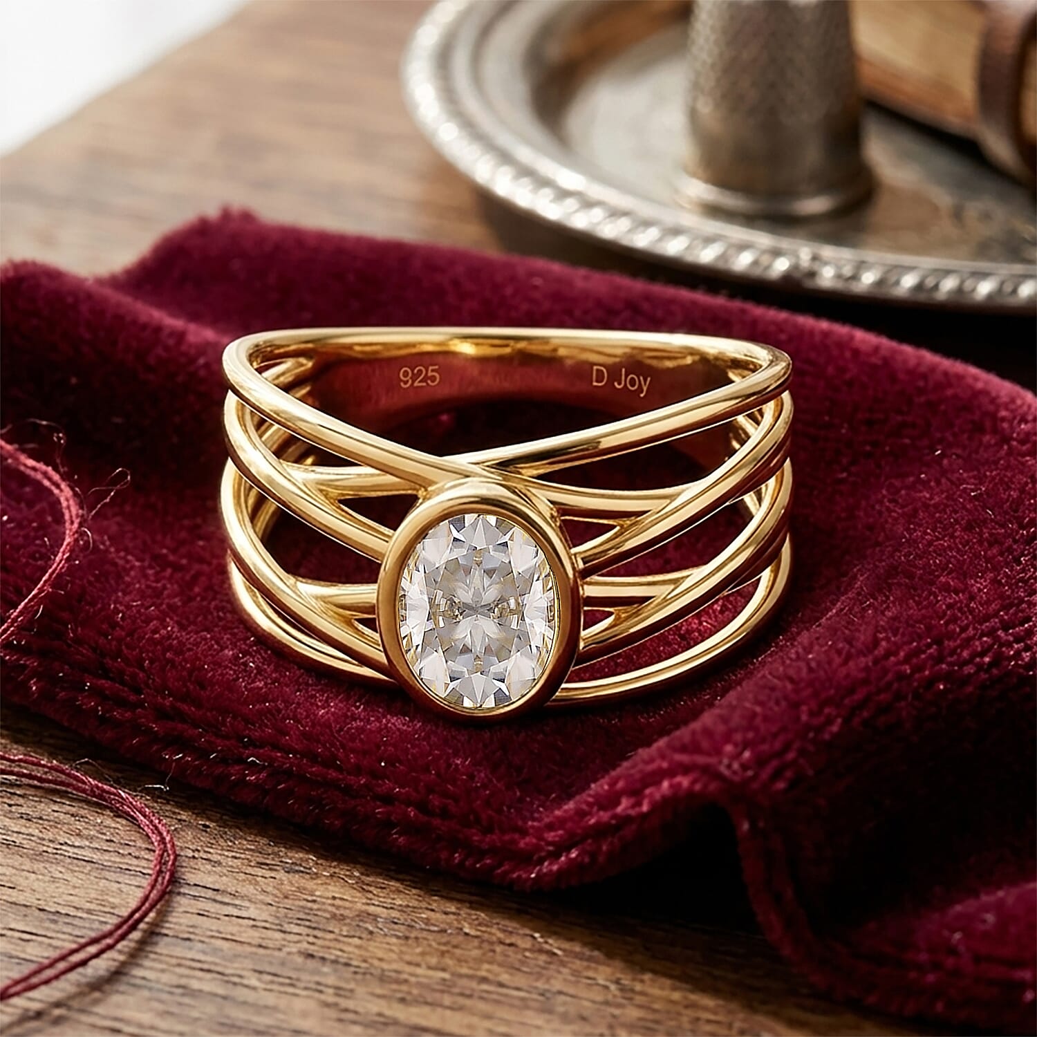 D'Joy - Moissanite Multi-Row Solitaire Ring in Yellow Gold Plated Sterling Silver 1.50 Ct.