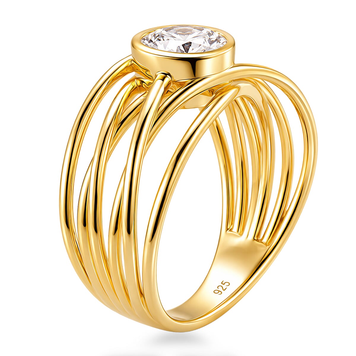 D'Joy - Moissanite Multi-Row Solitaire Ring in Yellow Gold Plated Sterling Silver 1.50 Ct.