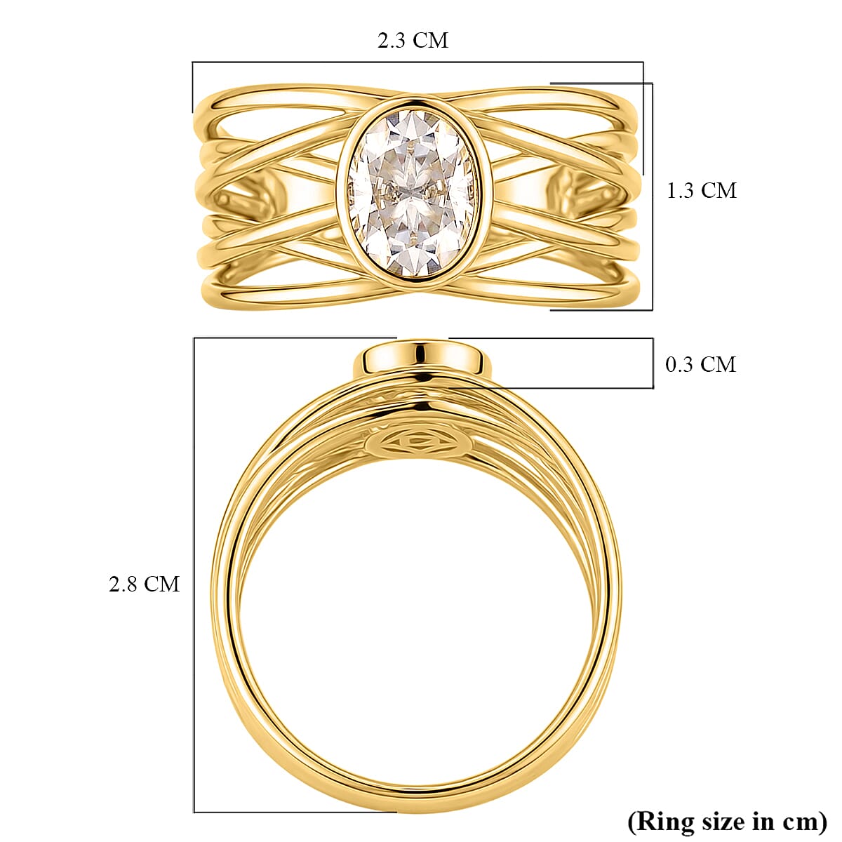 D'Joy - Moissanite Multi-Row Solitaire Ring in Yellow Gold Plated Sterling Silver 1.50 Ct.