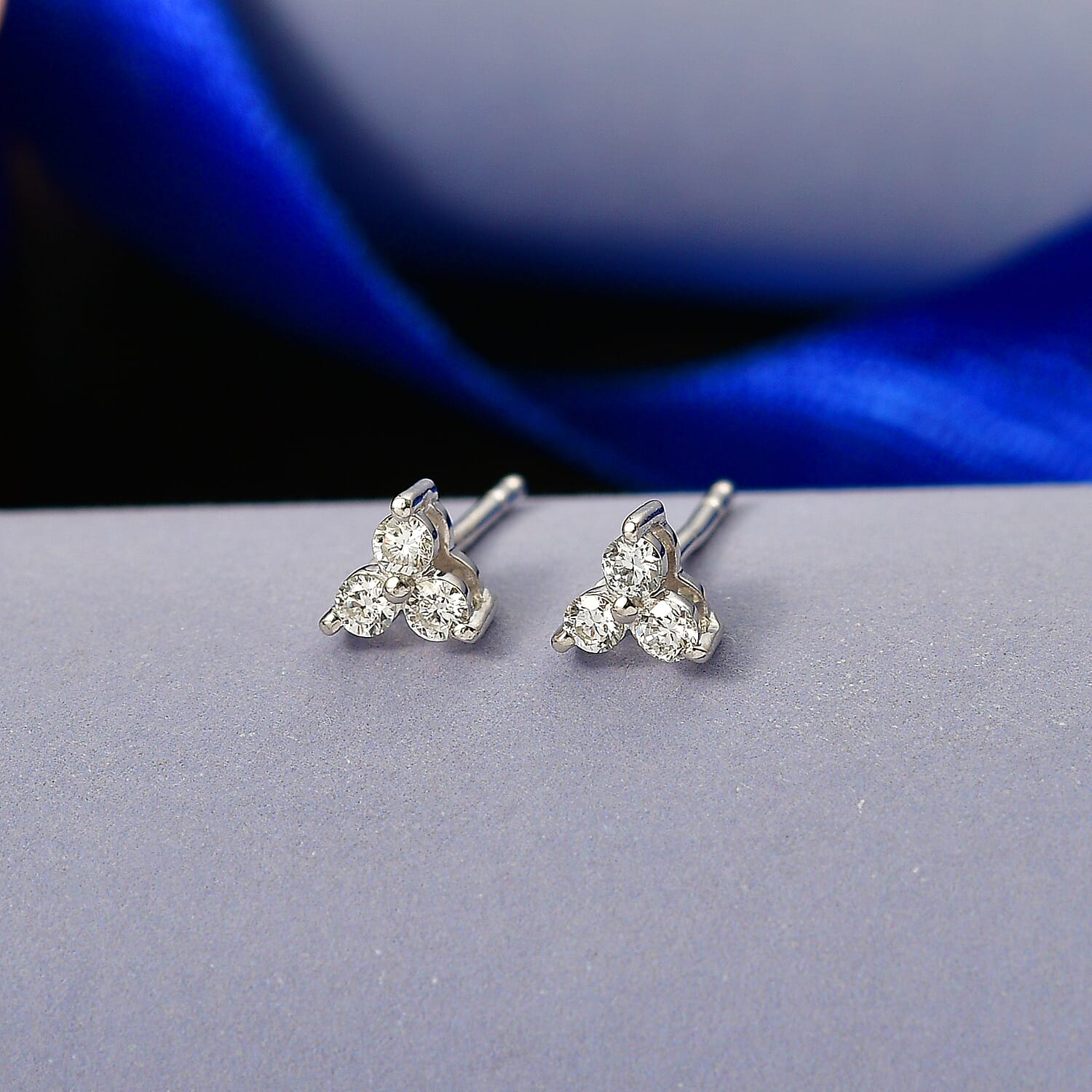 Luxuriant SI-G-H Lab Grown Diamond 3 Stone Stud Push Post Earring in Rhodium Overlay Sterling Silver