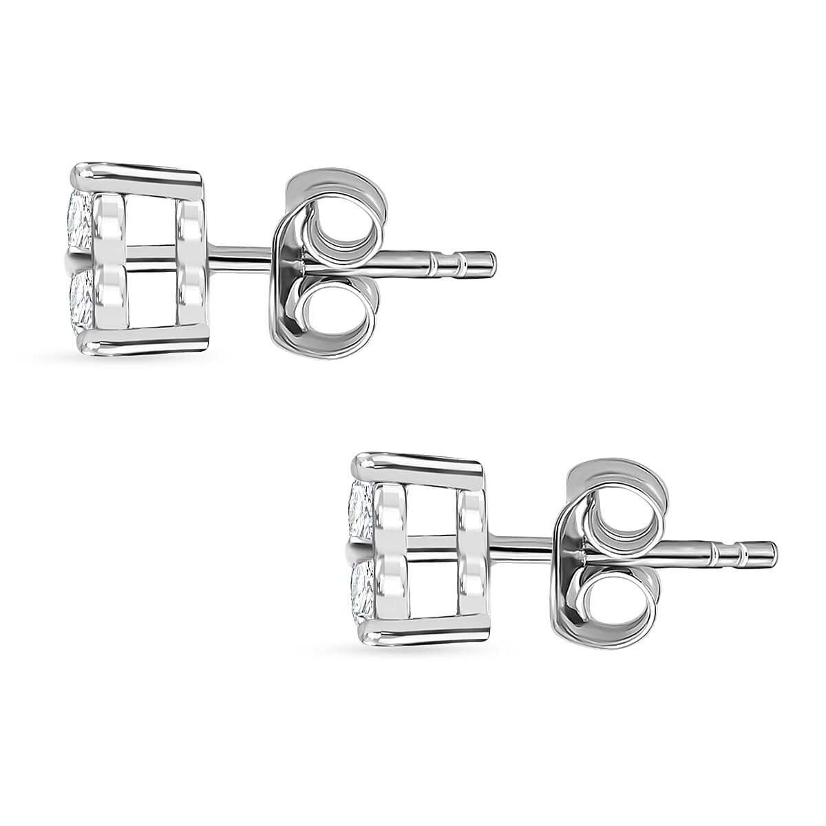 Luxuriant SI-G-H Lab Grown Diamond 3 Stone Stud Push Post Earring in Rhodium Overlay Sterling Silver