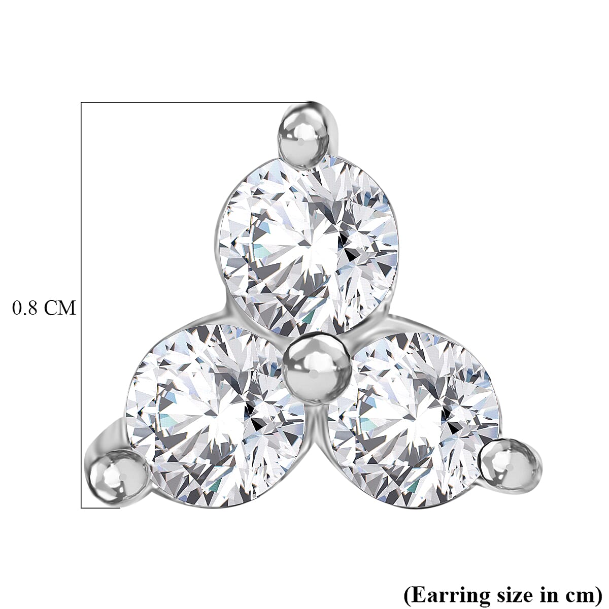 Luxuriant SI-G-H Lab Grown Diamond 3 Stone Stud Push Post Earring in Rhodium Overlay Sterling Silver