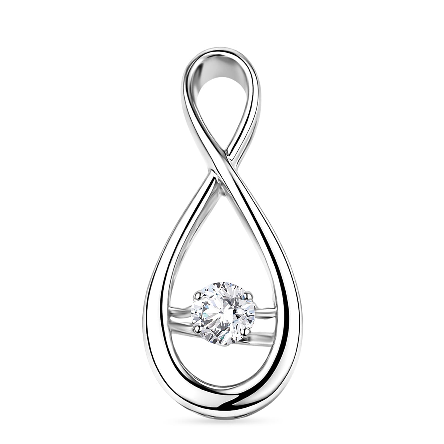 Luxuriant SI-G-H Lab Grown Dancing Diamond infinity Pendant in Rhodium Overlay Sterling Silver