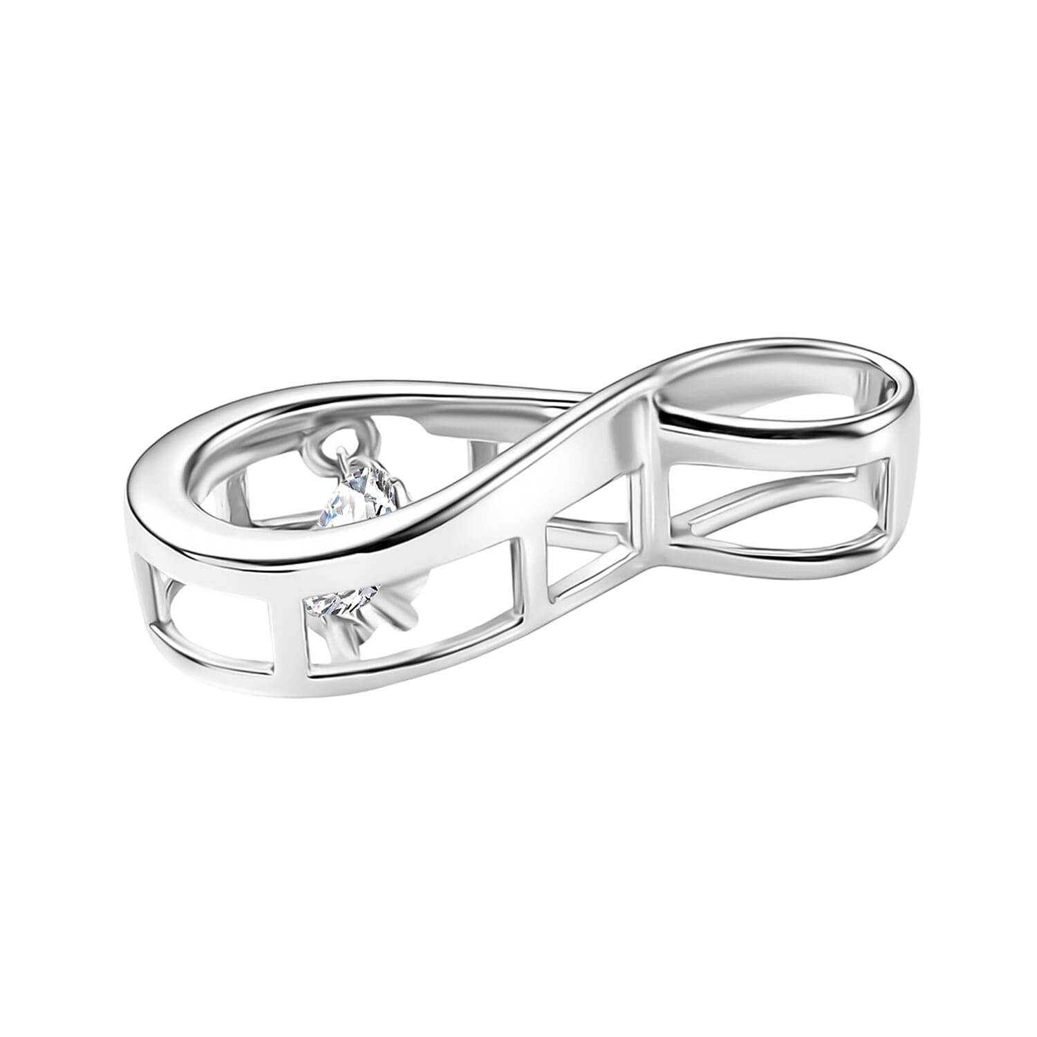 Luxuriant SI-G-H Lab Grown Dancing Diamond infinity Pendant in Rhodium Overlay Sterling Silver