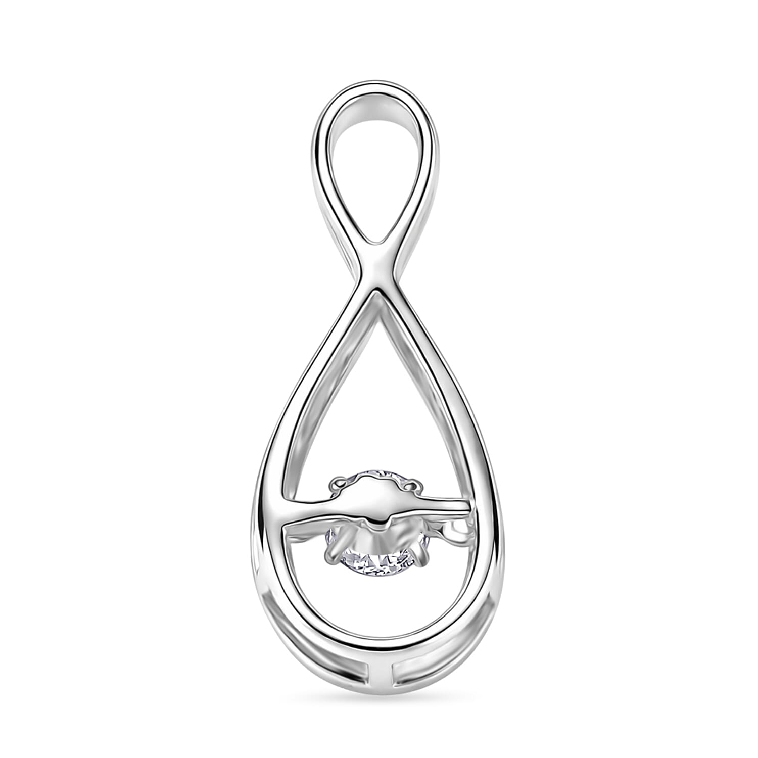 Luxuriant SI-G-H Lab Grown Dancing Diamond infinity Pendant in Rhodium Overlay Sterling Silver