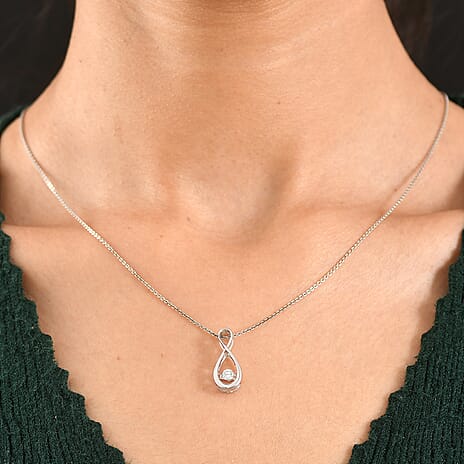 Luxuriant SI-G-H Lab Grown Dancing Diamond infinity Pendant in Rhodium Overlay Sterling Silver