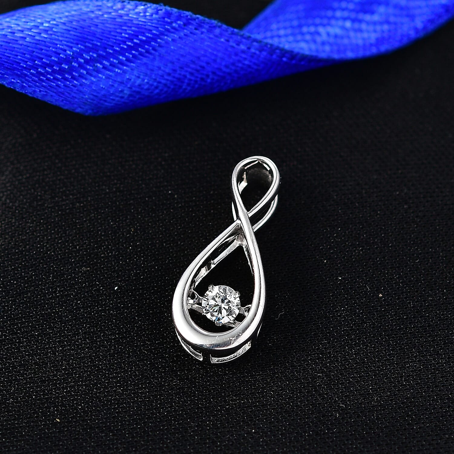 Luxuriant SI-G-H Lab Grown Dancing Diamond infinity Pendant in Rhodium Overlay Sterling Silver