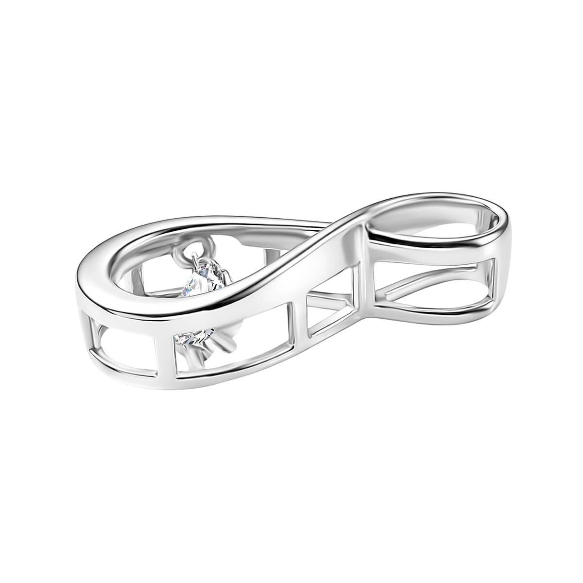Luxuriant SI-G-H Lab Grown Dancing Diamond infinity Pendant in Rhodium Overlay Sterling Silver