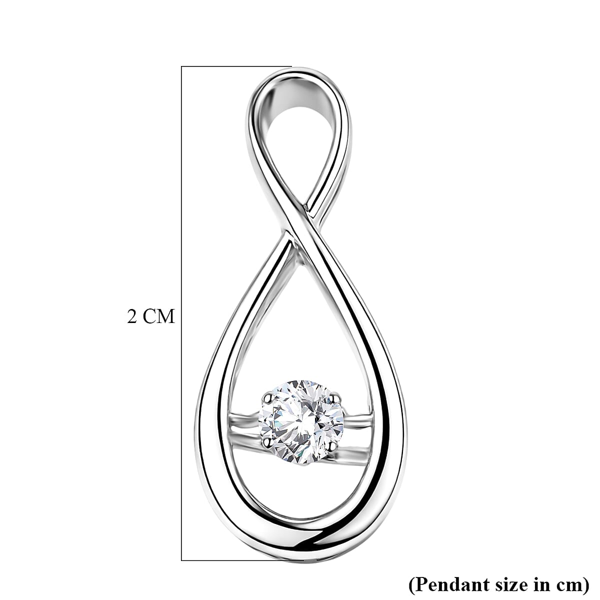 Luxuriant SI-G-H Lab Grown Dancing Diamond infinity Pendant in Rhodium Overlay Sterling Silver