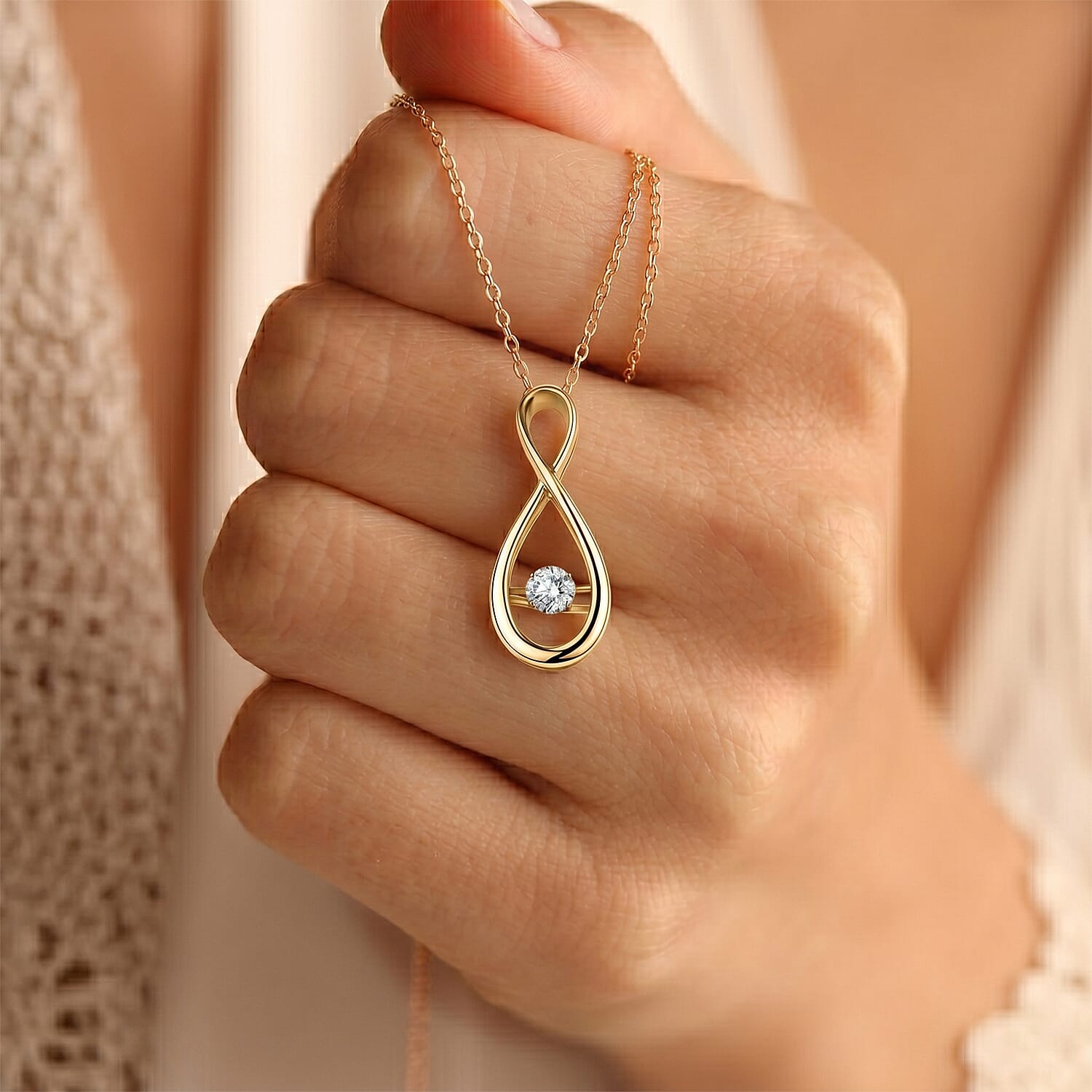 Luxuriant SI-G-H Lab Grown Diamond Solitaire Infinity Pendant in 18K Vermeil Yellow Gold Plated Sterling Silver
