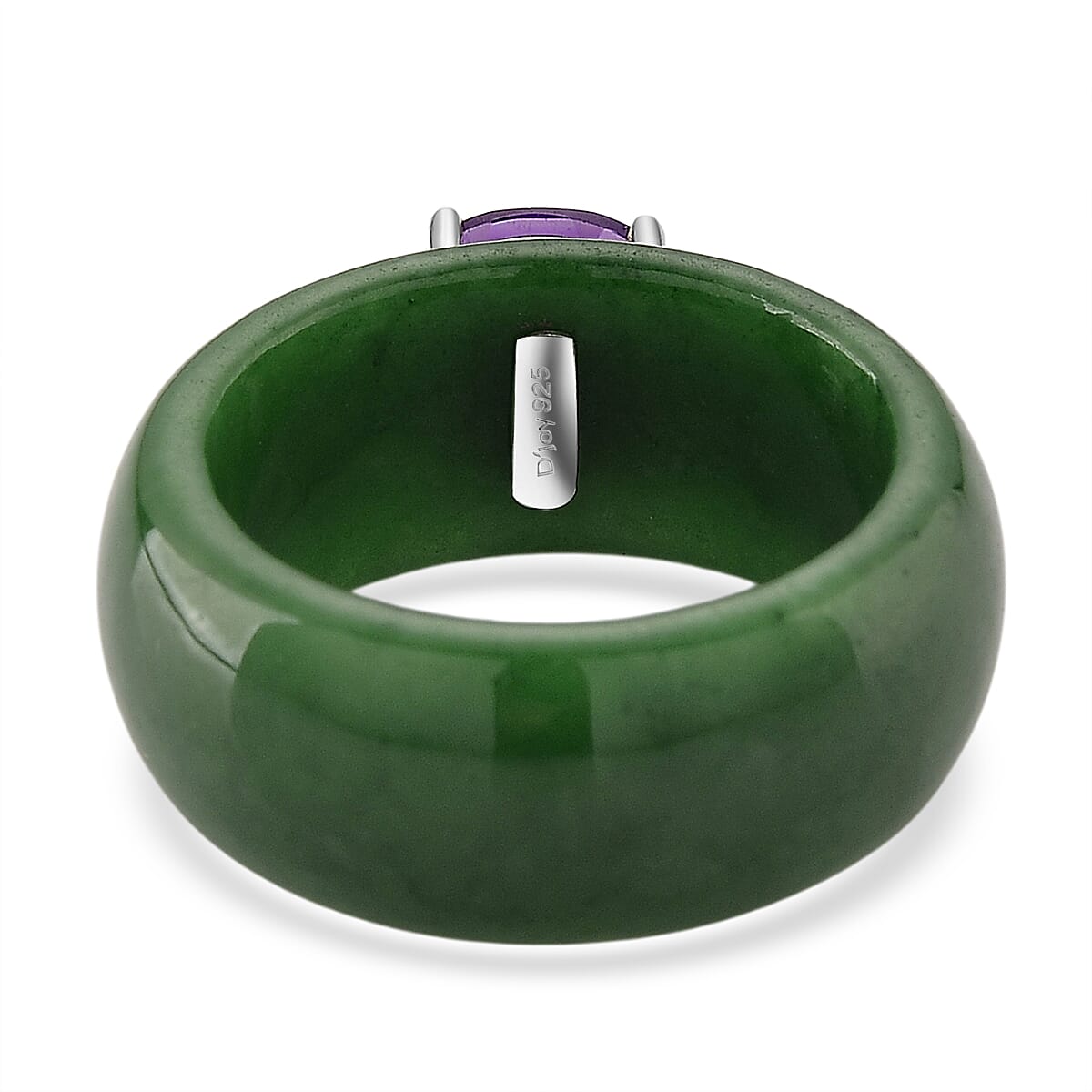 D'Joy Dyed Green Jade & African Amethyst Solitaire Band Ring in Rhodium Overlay Sterling Silver 31.18 Ct.