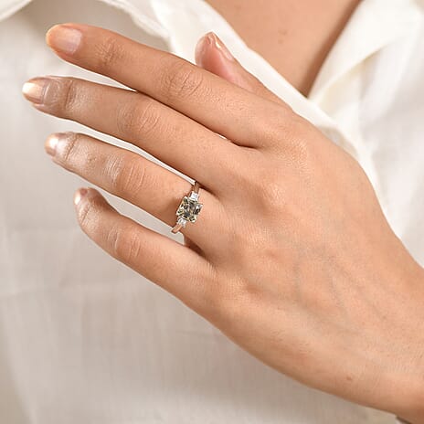 Luxuriant - Natural AAA Turkizite & SI-G-H Lab Grown Diamond Ring in Rhodium Overlay Sterling Silver 2.20 Ct.