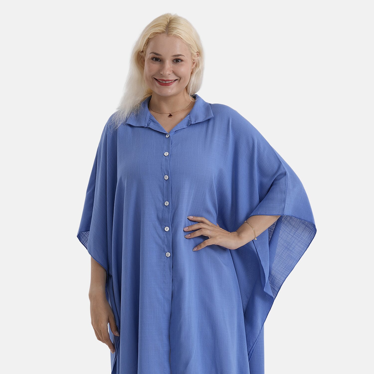 La Marey Kaftan-Style Longline Shirt (One Size) - Blue