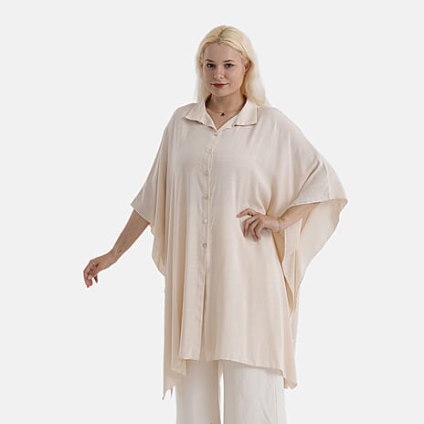 La Marey Kaftan-Style Longline Shirt (One Size) - Cream