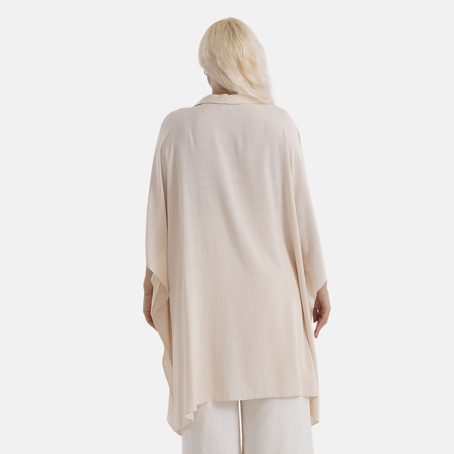 La Marey Kaftan-Style Longline Shirt (One Size) - Cream