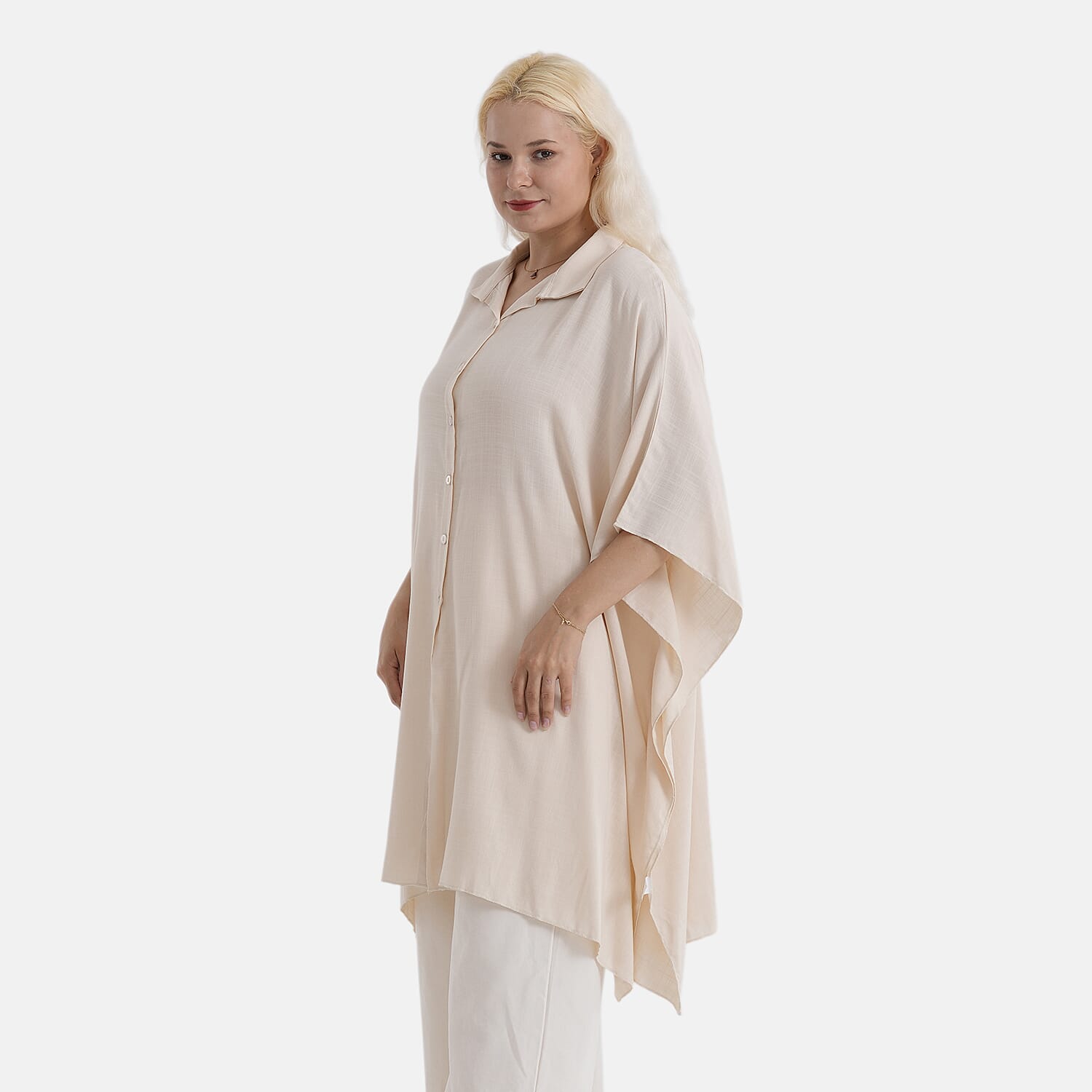 La Marey Kaftan-Style Longline Shirt (One Size) - Cream