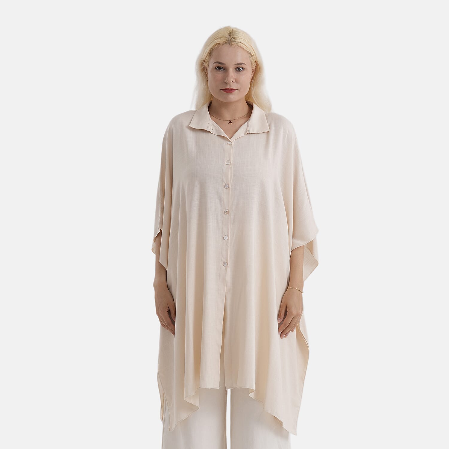 La Marey Kaftan-Style Longline Shirt (One Size) - Cream