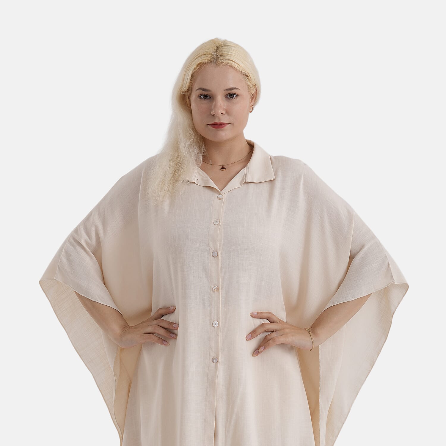 La Marey Kaftan-Style Longline Shirt (One Size) - Cream