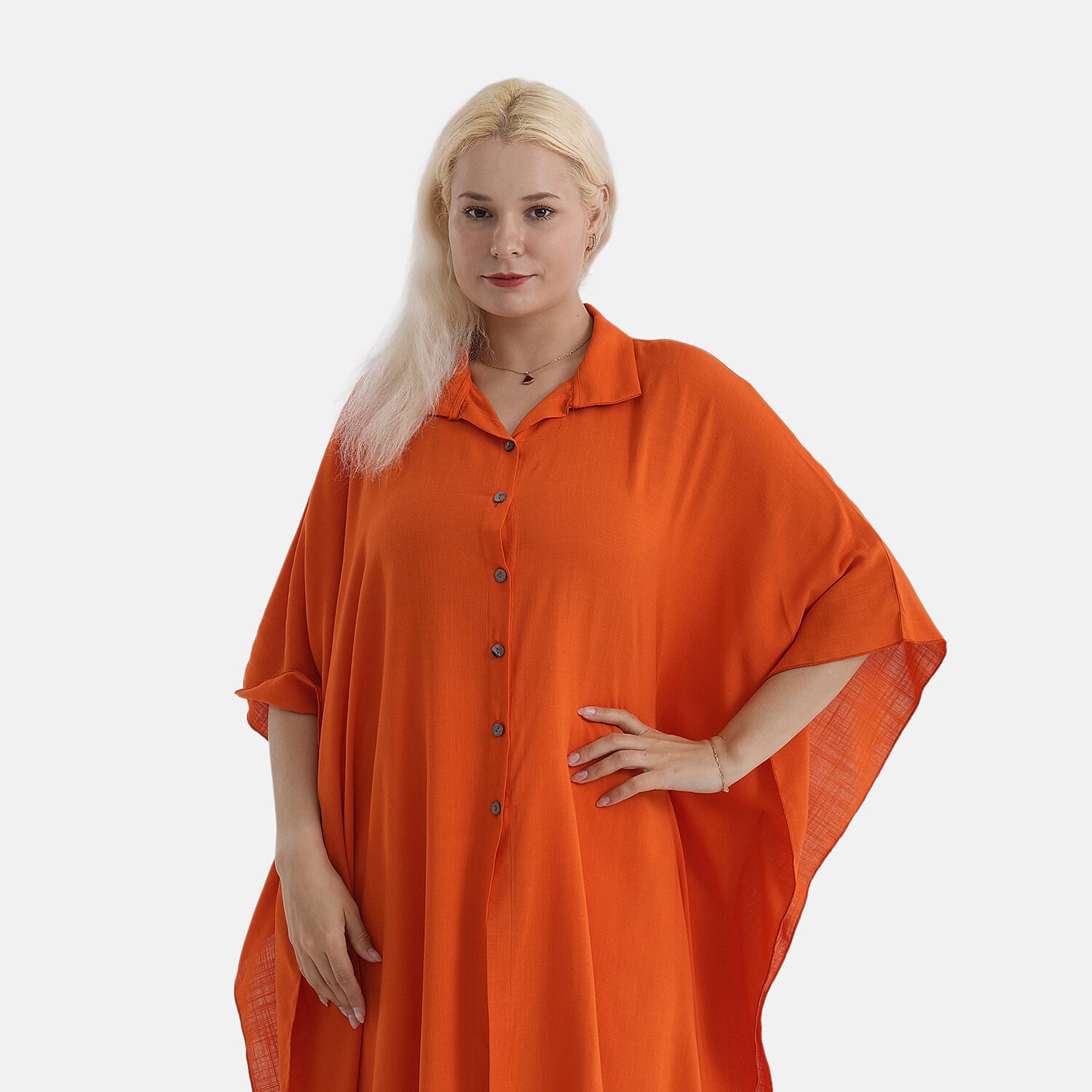 La Marey Kaftan-Style Longline Shirt (One Size) - Orange