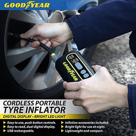 Goodyear Cordless Portable Digital Tyre Inflator - Black