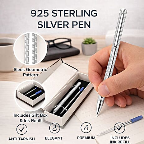 Bliss - Beyond 925 Sterling Silver Ball Pen with 1 Extra Refill - Swirl